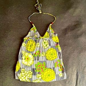 T-BAGS 100% cotton halter top shirt size xs s extra small floral adjustable tank